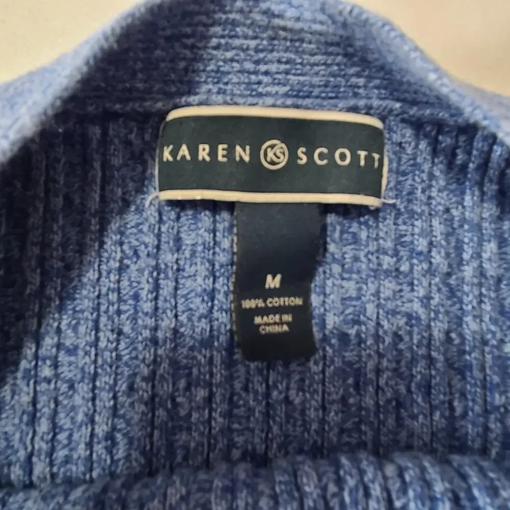 Womens Karen Scott Blue Cotton Knit Sweater Medium 3/4 Sleeve Classic - Picture 6 of 8
